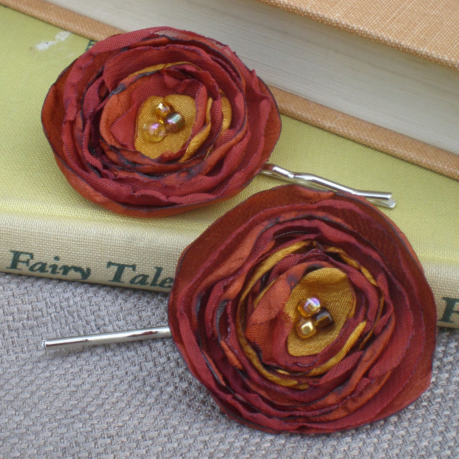 Bobby Pin Set with Handmade Flowers - Made to order