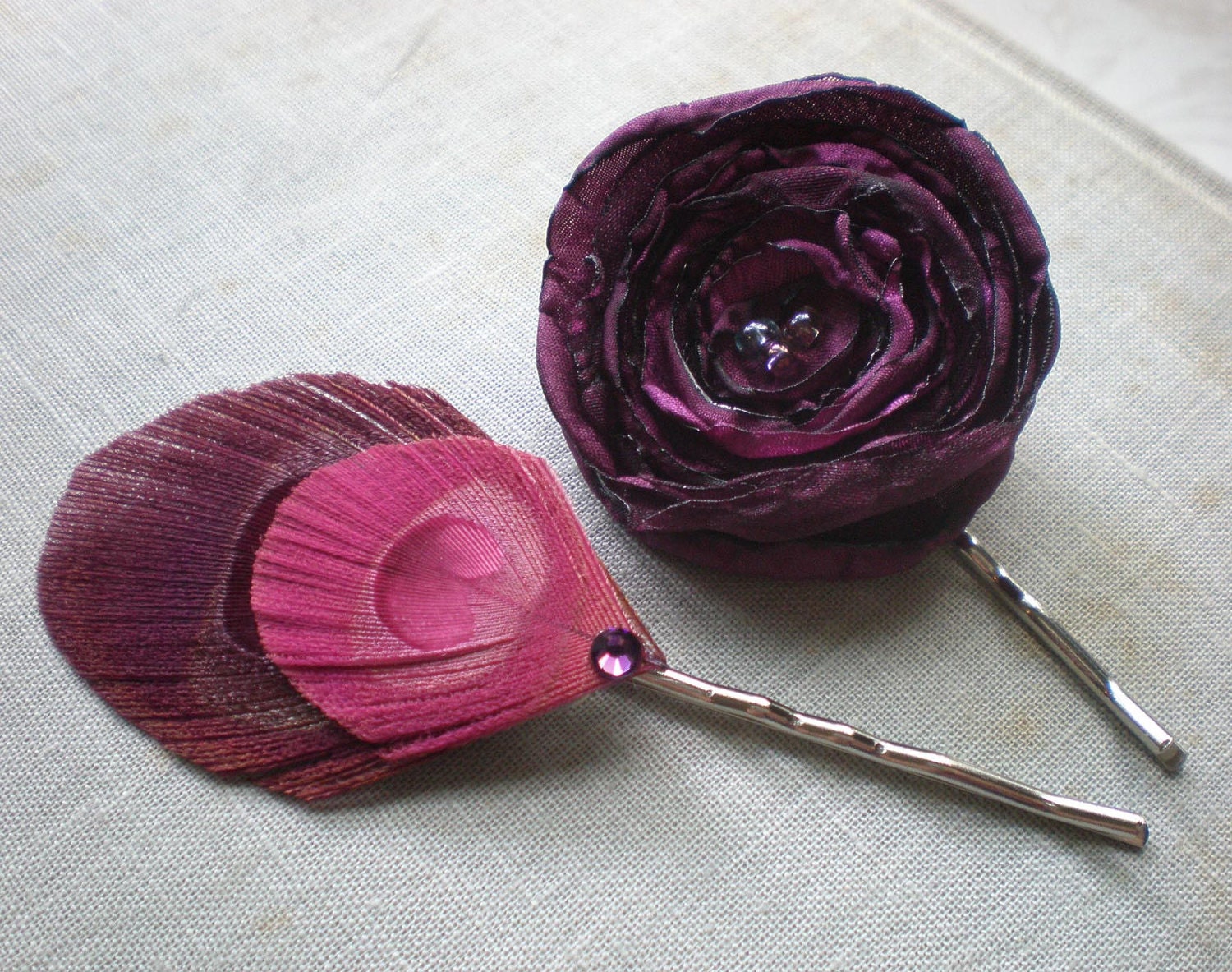 Feather and flower pin set - Made to Order
