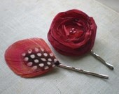 Lolita Flower and Feather Pin Set - Made to Order