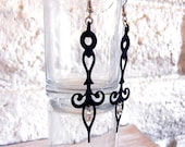 Gothic Steampunk Earrings Clock Hands Black with Crystals- Noir Neo Victorian Styled