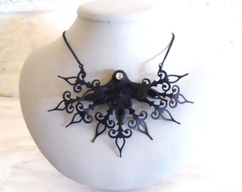 Gothic Necklace with Clock Hands and Crystals- Waltzing Through the Golden Age In Black