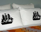 Ship Screen Printed Pillowcase Pair Standard- pirate ship- nautical- boat