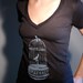 Women's Gilded Birdcage V-neck Black- tshirt- bird- shirt- screenprinted tshirt