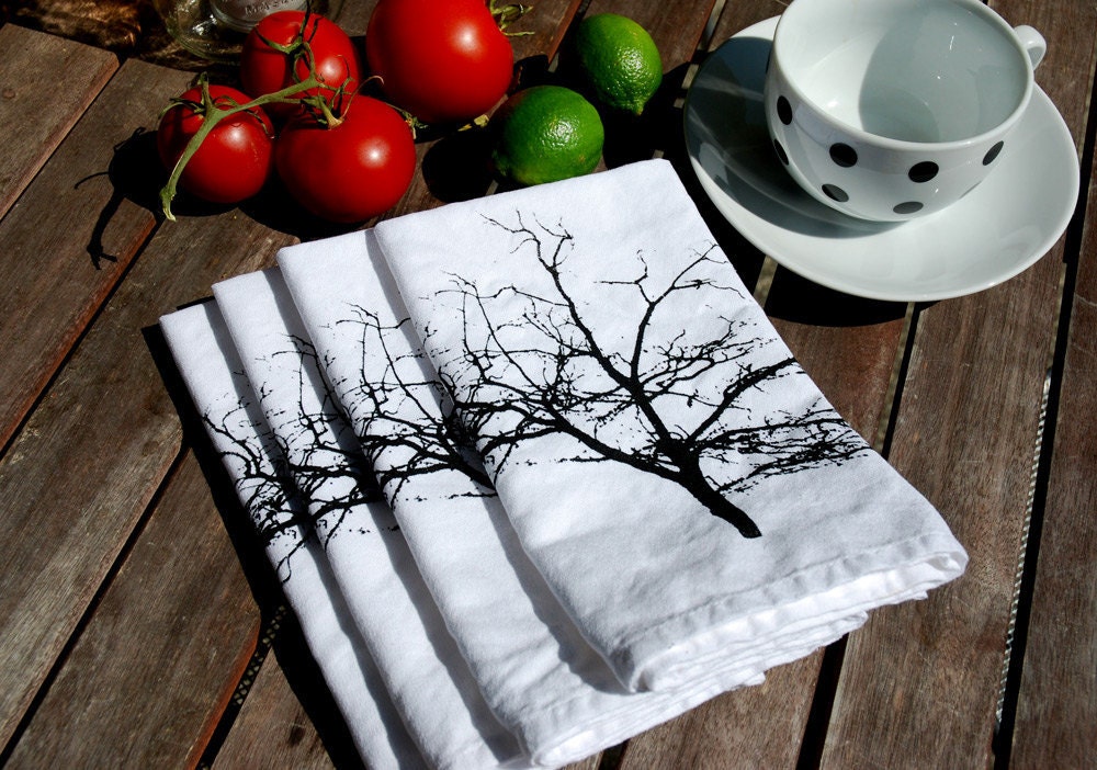 Hand Screen Printed Tree Silhouette Napkin Set of Four
