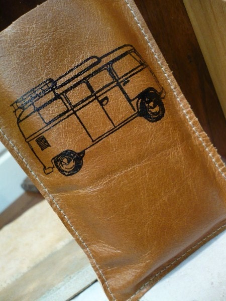 ipod iphone sleeve leather handprinted