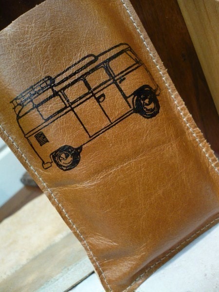 ipod iphone sleeve leather handprinted