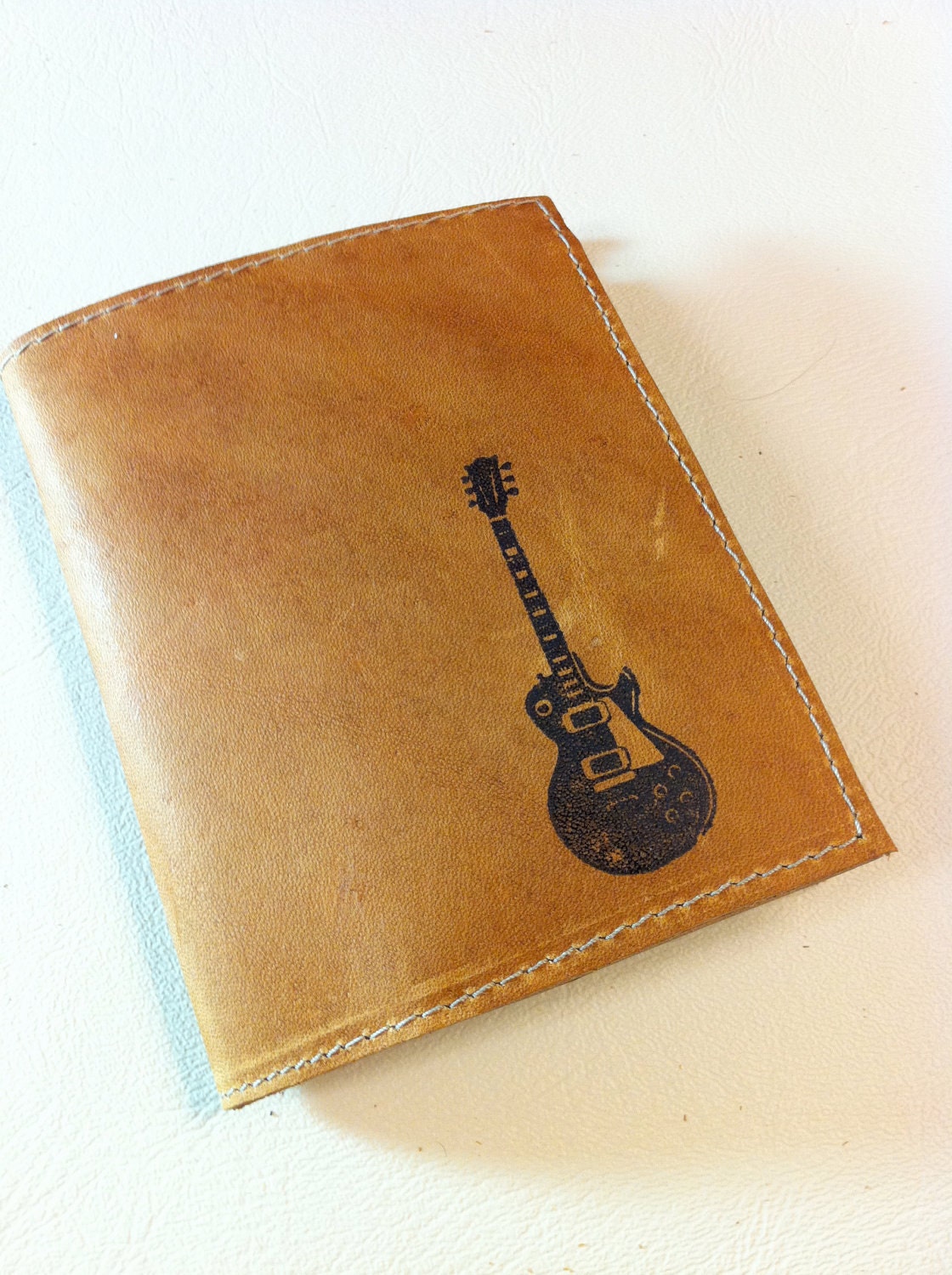 leather billfold wallet men with card slots handprinted custom for you guitar