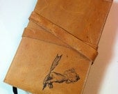 leather journal sketchbook handprinted for you custom quill/hand