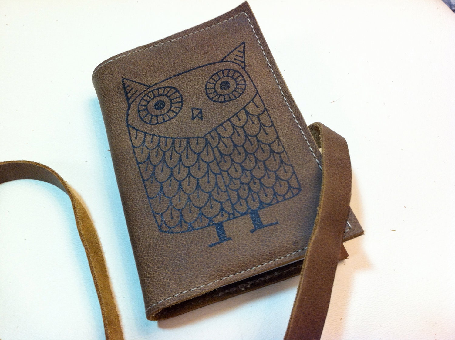 small leather handprinted journal sketchbook custom for you large owl