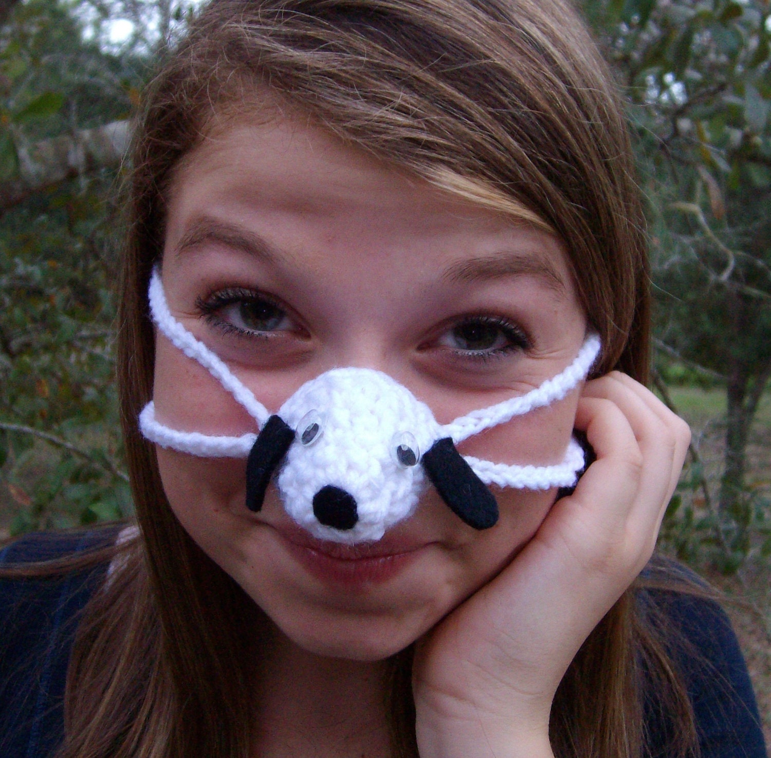 Black Eared Puppy  Nose Warmer, Man, Woman, Teen, Gag Gift, Nose Cozy, Nose Mitten, Fun Crochet