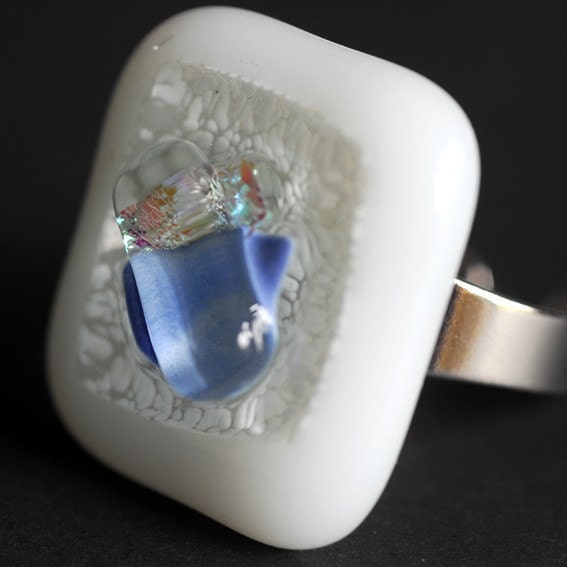 Glass Fused Ring TEARDROP, Fused Glass Jewellery
