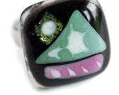Ring 'Sailing Ship'  - Unique Fused Glass Jewelry