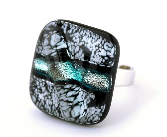 Fused Glass Ring COMET, Dichroic Fused Glass Jewelry, Glass Ring, Unique Jewelry, Jewelry Handmade
