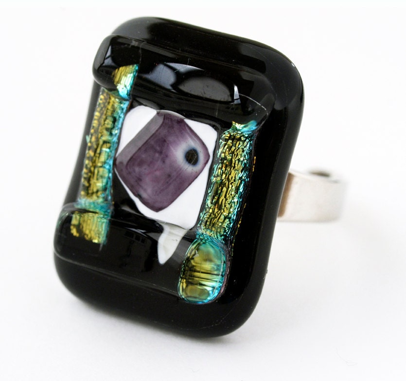 Fsed Glass Jewelry, Unique Fused Glass Ring SAINTS, Fused Glass, Handmade