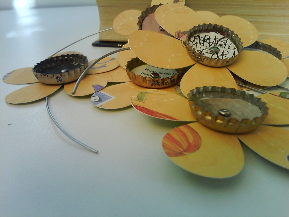 Handmade Transportation Bottlecap Flower Magnets
