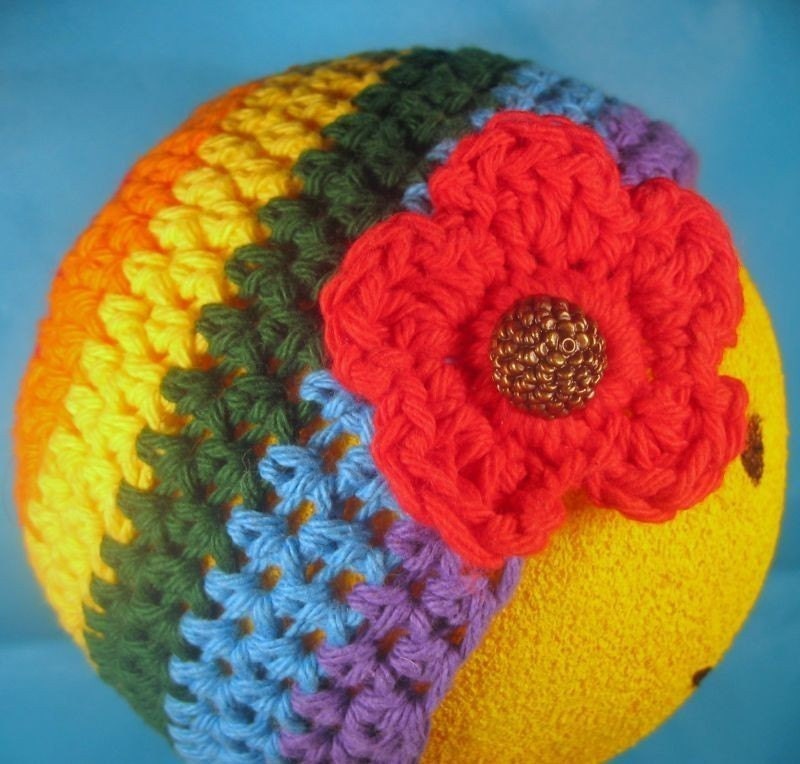 Isabella's Rainbow Hat-  baby beanie with interchangable flowers