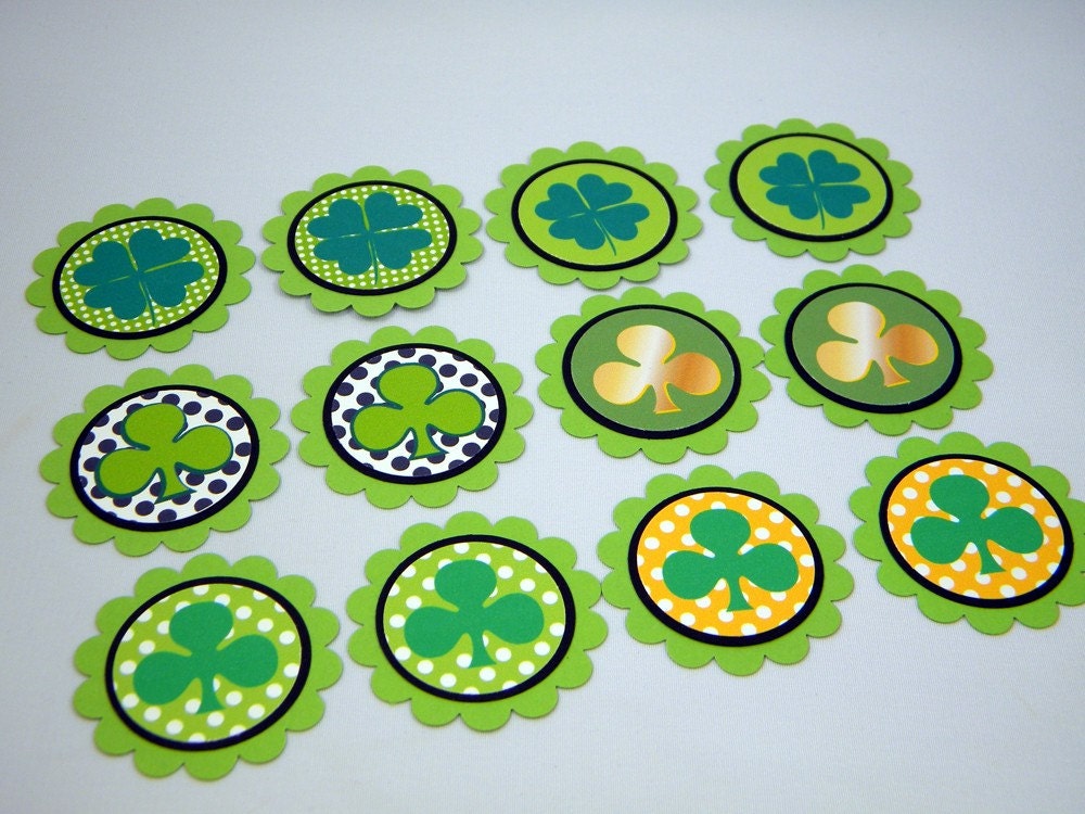 Shamrocks - 12 Assorted Scalloped Embellishments Il_170x135
