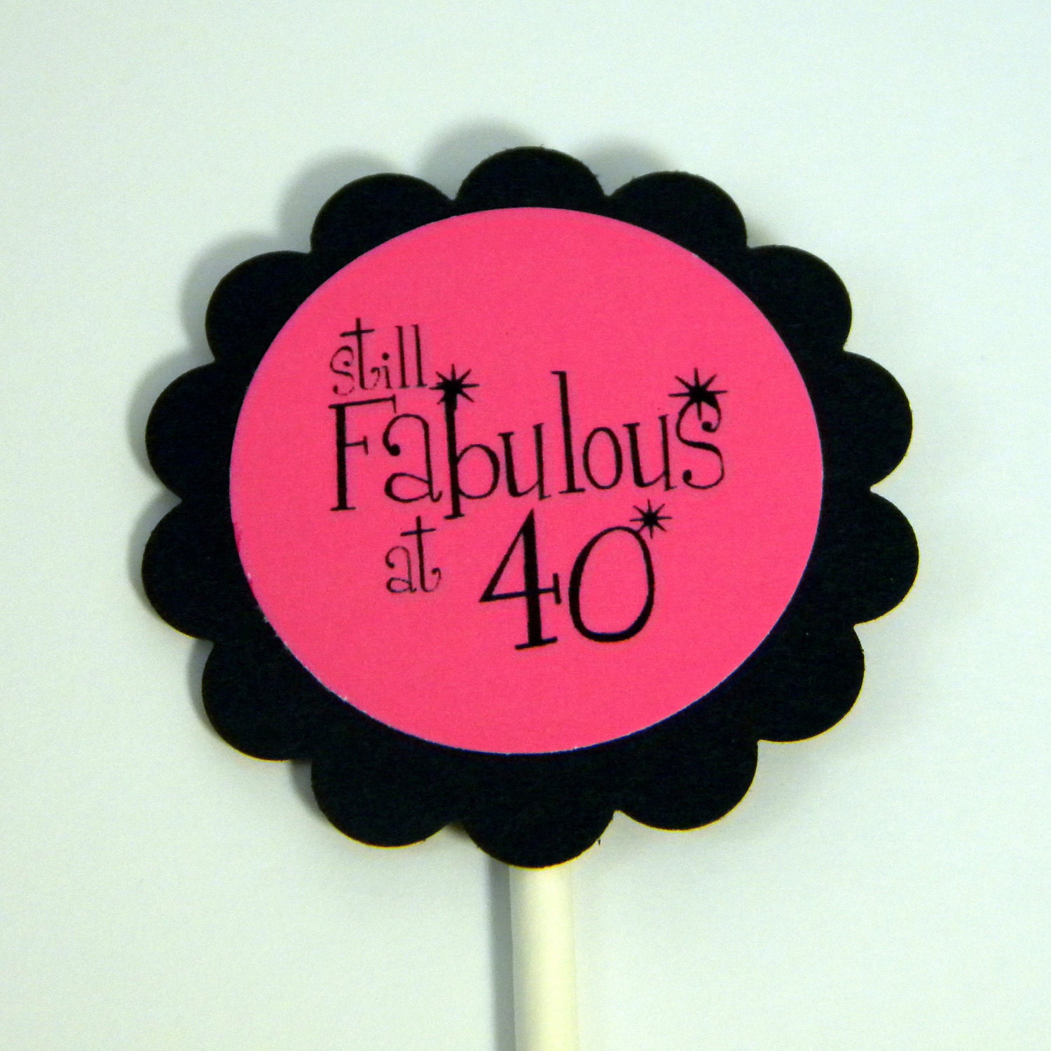 40th Birthday Cupcake Toppers - Still Fabulous at 40, Hot Pink and Black, Set of 12 Il_170x135