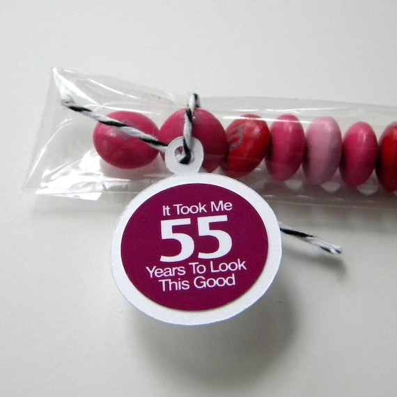 55th Birthday Party Favors - It Took Me 55 Years to Look This Good, Set of 12 Candy Treat Bags, White, Plum Il_570xn