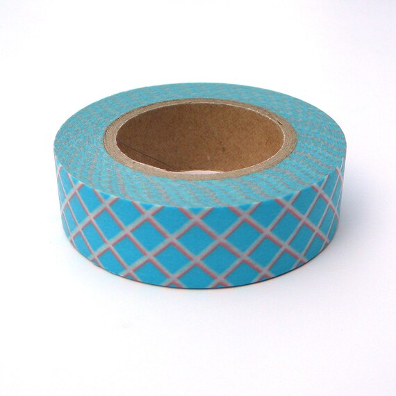 Blue Washi Tape, Japanese Masking, Diagonal Grid, Vitamin Supplement, Mark'sphere Il_570xn