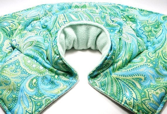 Neck Shoulder Heat Pack Microwave Heating Pad Heat Wrap - green paisley