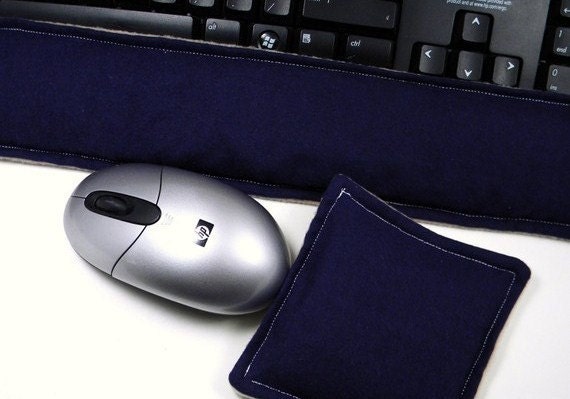 Wrist Rests for Computer Keyboard and Mouse, hot and cold therapy packs, gift for guy under 20, navy, tan