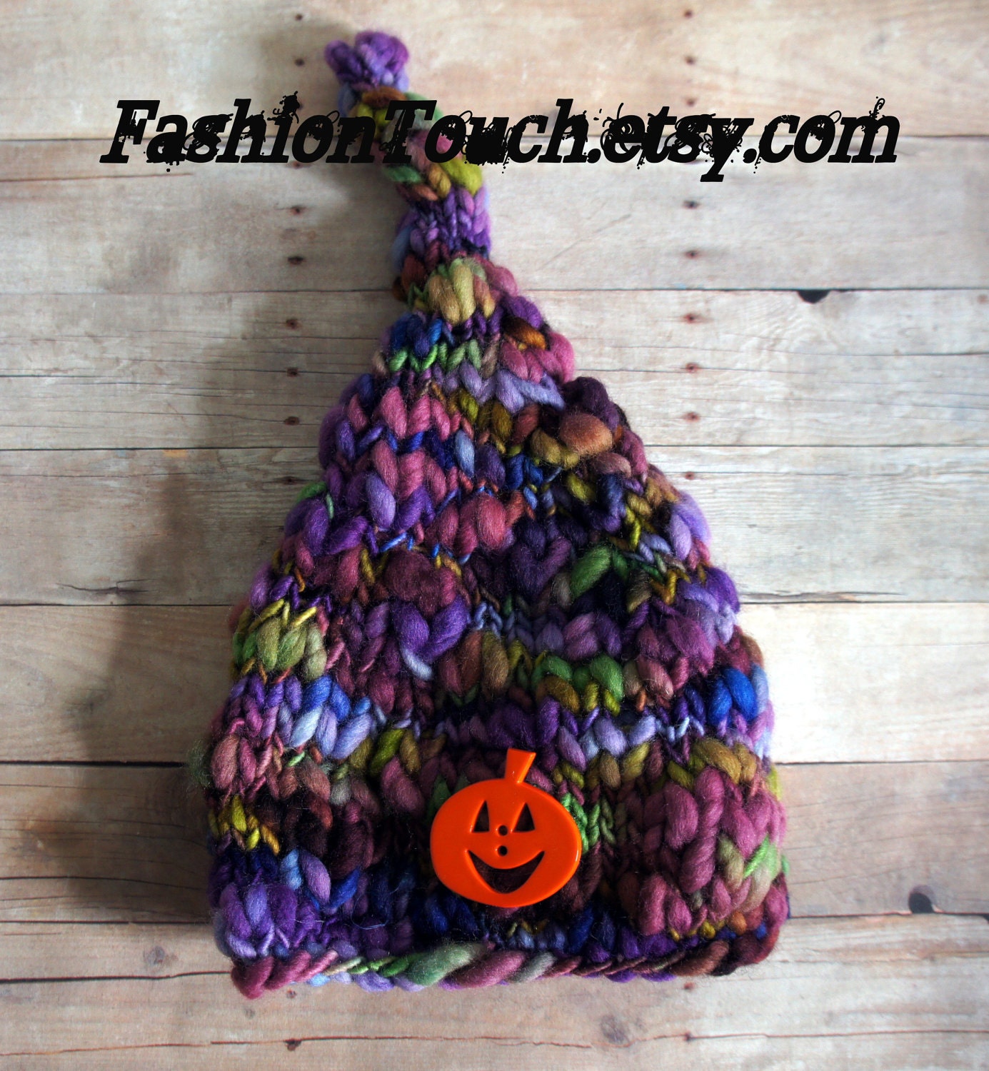 Halloween Pumpkin Baby Hat in Purple and Green