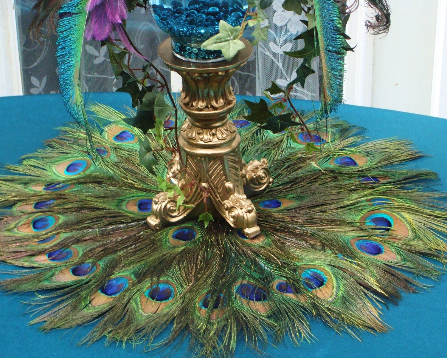 22" Peacock Feather Place Mat or Centerpiece Decoration