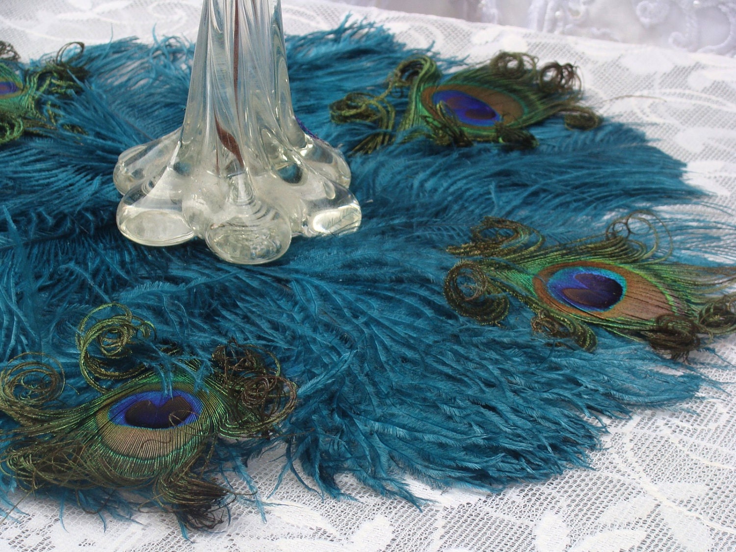 Exquisite 16" Ostrich and Peacock Feather mat in your choice of colors