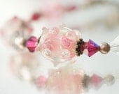 Valentine Bracelet,  Hand Crafted Pink Red Lampwork and Crystal Bracelet