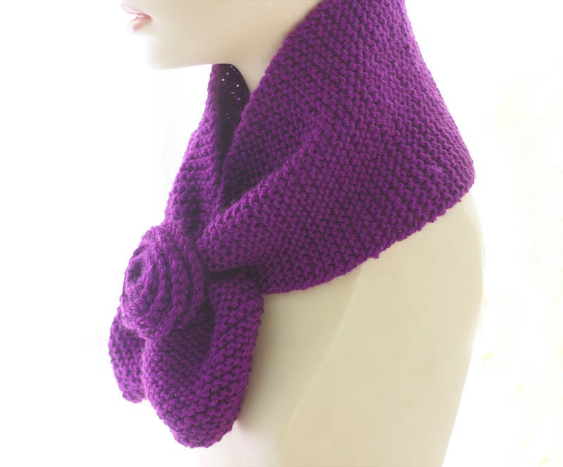 Purple Neck Warmer,   Keyhole Scarf  Bamboo, Winter Flower Self Tying Scarf,  Stay in Place Scarf