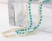 Two Summer Necklaces, Cream, Turquoise Beads, Boho  Wrap Bracelet,  Beach Jewelry, Stackable Bracelet, Anklet