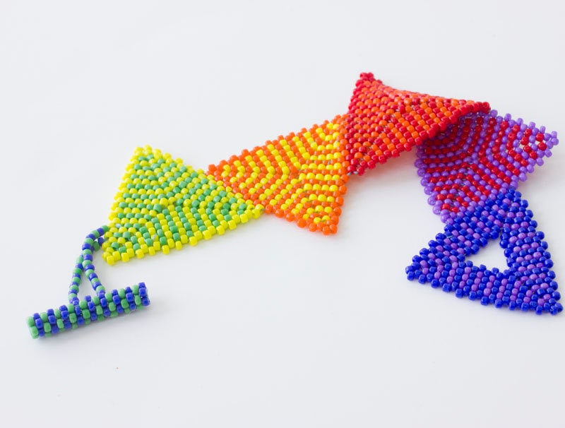 Rainbow Triangle Bracelet, Geometric Bracelet, Hand Woven Beadwork Peyote Stitch Neon Cuff