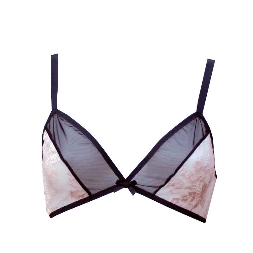 Pink and Black 'Sofia' Sheer Lace Bra and Knicker Set