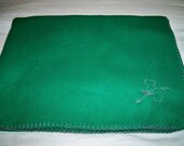 Vintage 1960s Green Fleece Blanket Throw Crane Stork Embroidered Bird