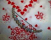 Vintage 1950s Aurora Borealis Crescent Moon Brooch Cupids Bow Rhinestones