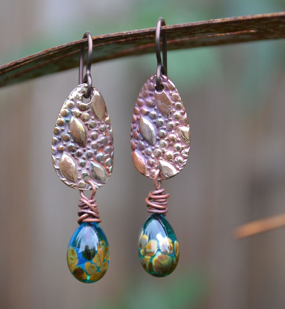 Copper Drop and Lampwork Earrings