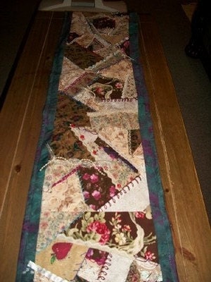 Earth Tones Crazy Quilt Patch Table Runner  Browns and Tans