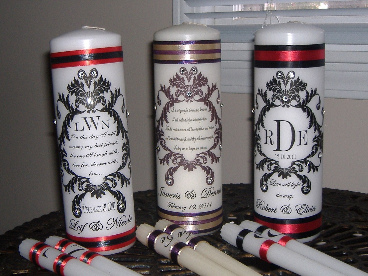 Damask Unity Candle Set with Swarovski Crystals