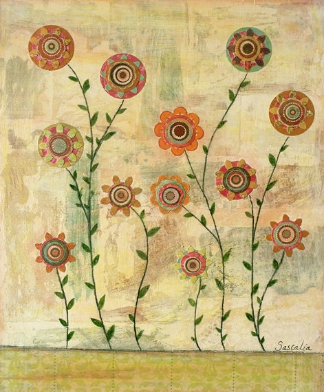 Abstract Flower Painting, Ideal for Living Room Decor and Kitchen Wall Art, Print Mounted on Wood