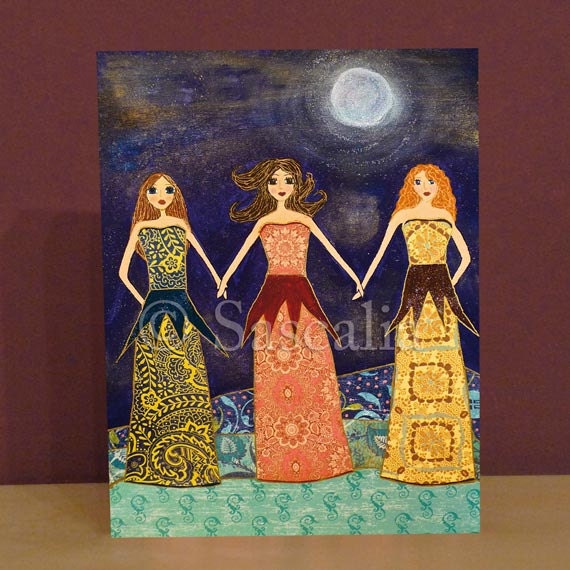 Friendship Sisters Painting Art Print Block BFF Best Friends Gift - Together they were strong