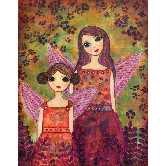 Autumn Fairies Mixed Media Fairy Painting Art Print Block