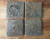 Antique Doily Tiles in Blue/Green 3X3-Set of Four-Made to Order