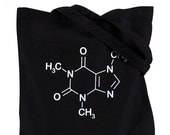 Canvas Tote Bag - Caffeine Molecule n a Black Canvas Tote Bag