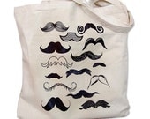 Mustache Collection Natural Canvas Tote Bag