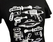 Raygun Robot UFO T-Shirt - The Sci Fi Geek Ladies Shirt - Available in sizes S, M, L, XL