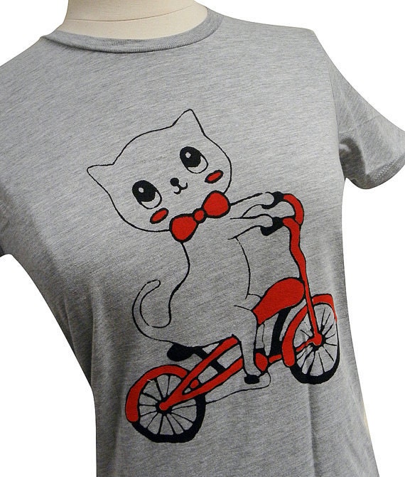 Kitty Shirt - Cute Cat on a Bike Ladies T-shirt (Available in sizes S, M, L, XL)