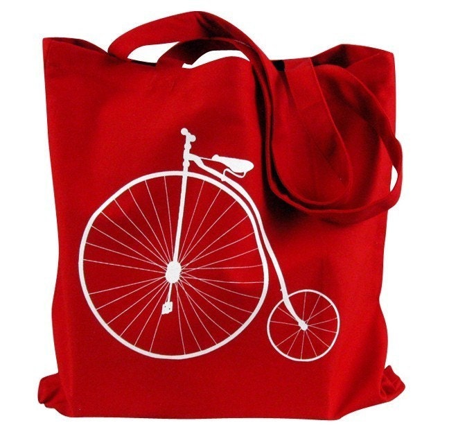 Vintage Bike Penny Farthing Red Tote Bag