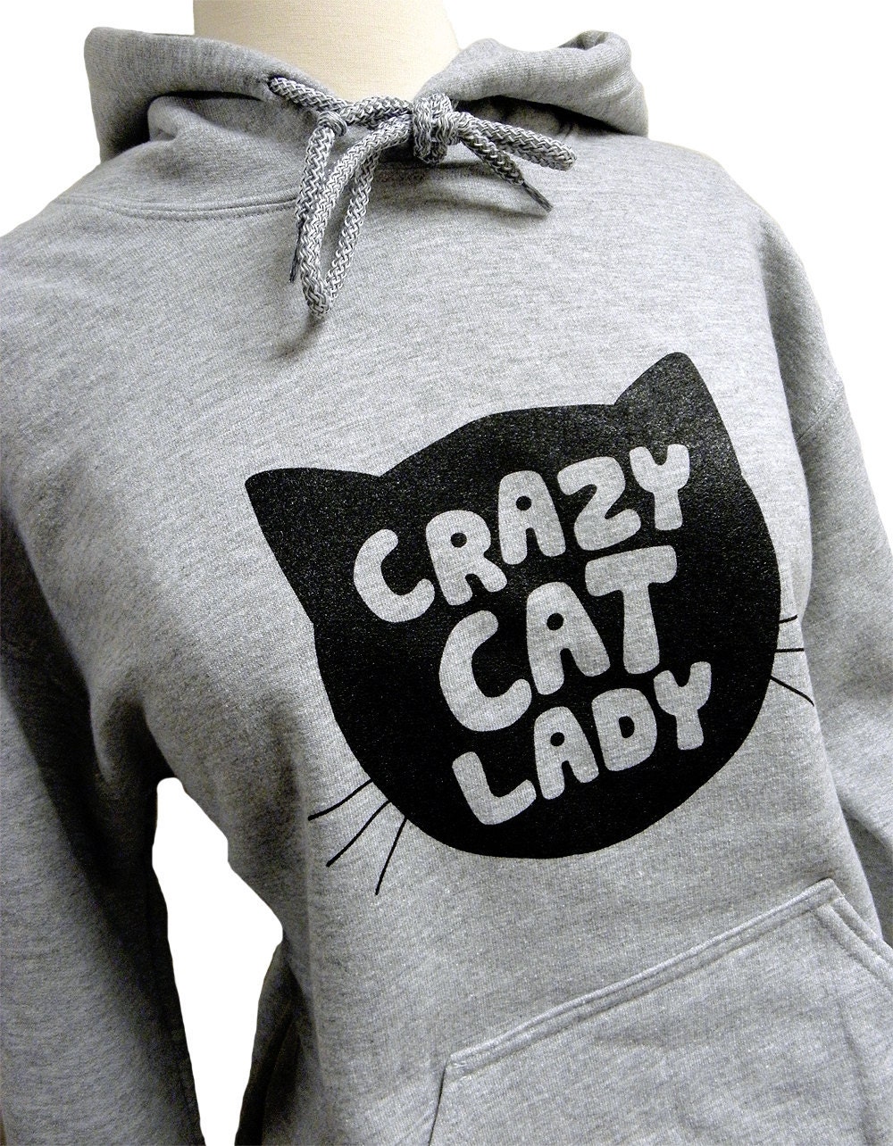 Crazy Cat Lady Hoodie - CAT Silhouette Grey Sweatshirt - Unisex Sizes S, M, L, XL