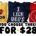 Choose any THREE totes from our shop for only 28 bucks